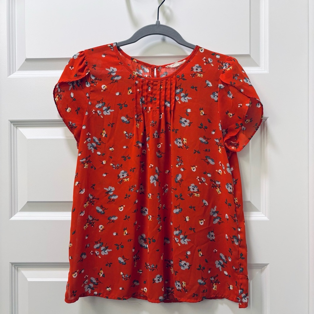Fun 2 Fun Orange Floral Blouse -Size Small
